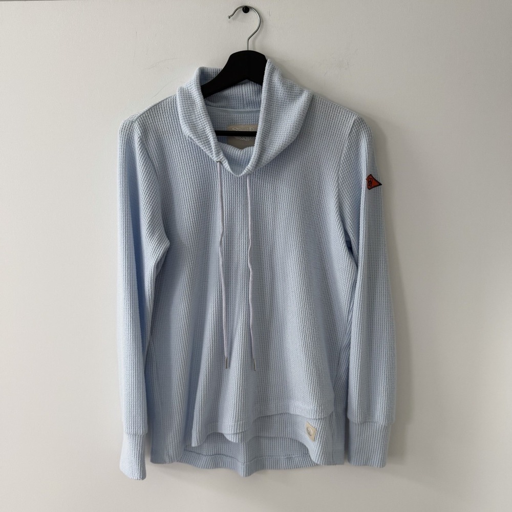 Straight Down Misty Top Womens S Waffle Knit Thermal LS Relaxed Fit Light Blue